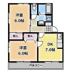 カノンB 2DKの間取図画像
