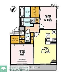 ブライトネス 1階2LDKの間取り