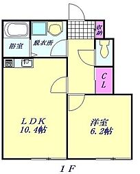 ベルグランド 1階1LDKの間取り