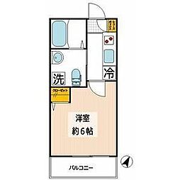 アヴァント大宮 2階1Kの間取り