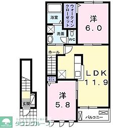 エスポワール道 2LDKの間取図画像