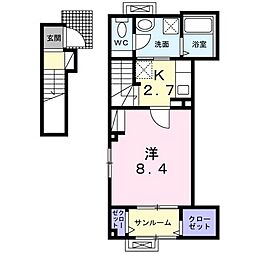 Ｇｒａｎ　Ｎｏｉｒ　I 2階1Kの間取り