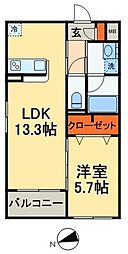 レ・ソール西船橋 2階1LDKの間取り