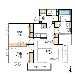 千葉市稲毛区小仲台3丁目マンション 2LDKの間取図画像