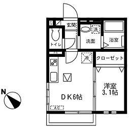 エルム・ハルヤマ2 1DKの間取図画像