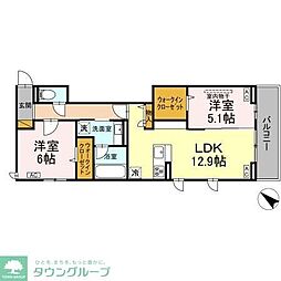 船橋市上山町2丁目アパート 2LDKの間取図画像