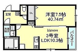 カーサメイプル千葉中央 1LDKの間取図画像