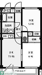 船橋YKマンション 2DKの間取図画像