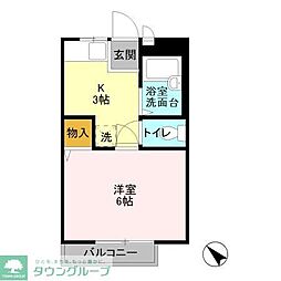 シティハイツヒロセB 2階1Kの間取り