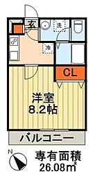 リブリ・道場南 2階1Kの間取り