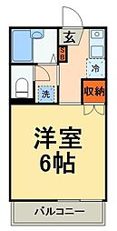 プレステージ三番館 2階1Kの間取り