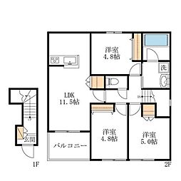 グラース夏見 2階3LDKの間取り