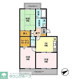 ハイツ・サンピーチ　Ａ 3階3DKの間取り