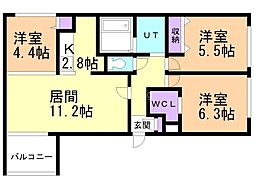 ボヌール手稲本町 3LDKの間取図画像