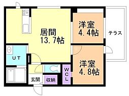 仮）キャトルラヴィ 1階2LDKの間取り