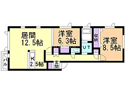 プランドール西宮の沢 2階2LDKの間取り