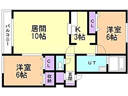 リバーサイド25 2LDKの間取図画像