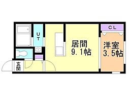 札幌市営東西線 琴似駅 徒歩10分の賃貸マンション 1階1LDKの間取り