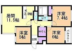山の手シティステラ 3階3LDKの間取り