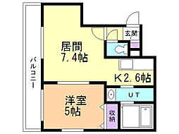 Ｋ−ＭＯＤＥ琴似 2階1LDKの間取り