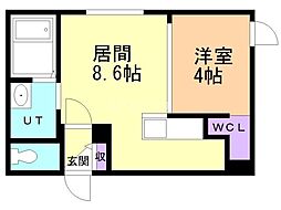 札幌市営東西線 発寒南駅 徒歩9分の賃貸マンション 2階1LDKの間取り