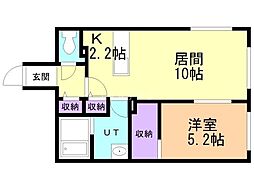 ラフィナート発寒中央 2階1LDKの間取り