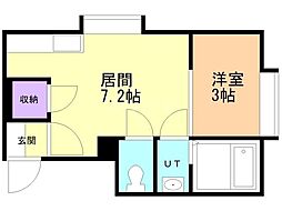フロンティア宮の沢B棟 1DKの間取図画像
