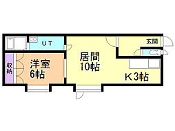 ウエストイン 1LDKの間取図画像