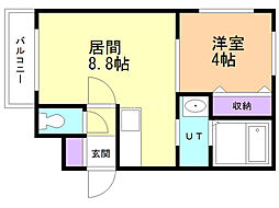 アール宮の沢 2階1LDKの間取り