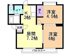 ハイツジョルジュ 2LDKの間取図画像
