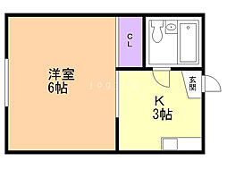 ヌーヴェルヴァーグ桂岡 1Kの間取図画像