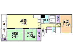西野ハイデンスII 5階3LDKの間取り