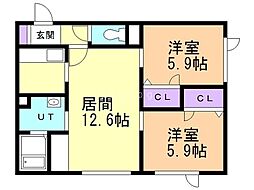 シャーメゾンプランドールC 2LDKの間取図画像