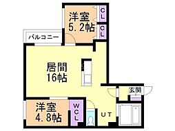 札幌市営東西線 琴似駅 徒歩6分の賃貸マンション 4階2LDKの間取り