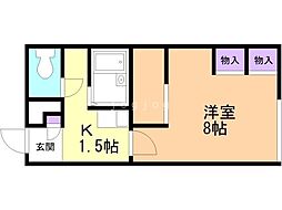 レオパレスＷ　Ｗｅｓｔ 2階1Kの間取り