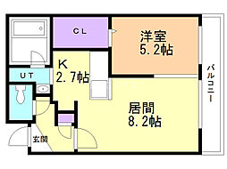 ＳＡＭ西町 2階1LDKの間取り