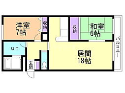 ヴェルデュール山の手 2LDKの間取図画像