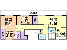 ビレッジハウス発寒2号棟 3LDKの間取図画像
