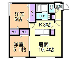 ラ・ヴィクトワール琴似 2LDKの間取図画像
