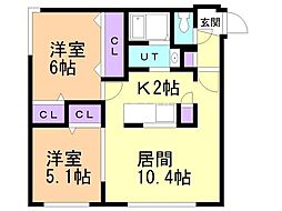 ラ・ヴィクトワール琴似 2LDKの間取図画像