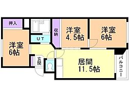 ミユキコート2 3LDKの間取図画像
