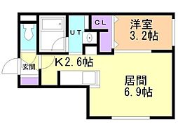札幌市西区西野一条5丁目マンション 1LDKの間取図画像