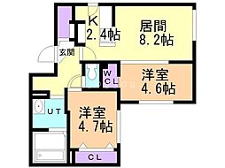 札幌市西区西野一条5丁目マンション 2LDKの間取図画像