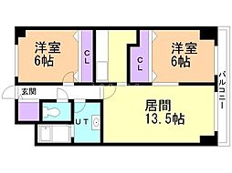 エルドラード前田 2LDKの間取図画像
