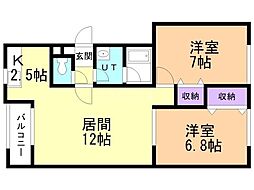 エストラージュ西野参番館 2LDKの間取図画像