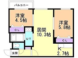 アートレータ発寒 2LDKの間取図画像
