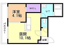 プリヴィエール西町 1LDKの間取図画像