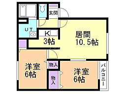 来夢壱番館 2LDKの間取図画像