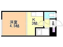 グリーンチャイム 1Kの間取図画像