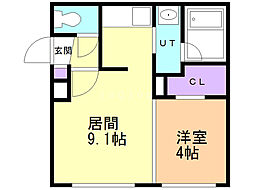 パインヒルズ琴似 1LDKの間取図画像